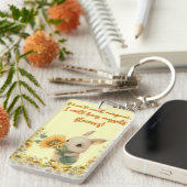 Leuk konijn Holding Zonnebloem | Acryl Sleutelhang Sleutelhanger (Voorkant Rechts)