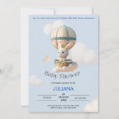 Leuk Konijn in Hete Luchtballon Blauw Baby shower Kaart (Voorkant)