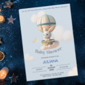 Leuk Konijn in Hete Luchtballon Blauw Baby shower Kaart
