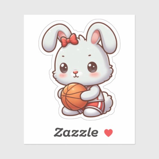 Leuk konijn, konijn, basketbal sticker (Vel)