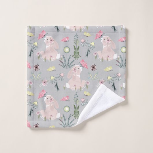 Leuk konijn met bloemen en vlinders bad handdoek (Wasdoekje)