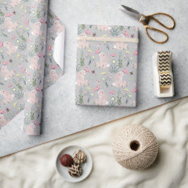 Leuk konijn met bloemen en vlinders cadeaupapier