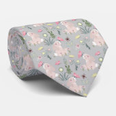 Leuk konijn met bloemen en vlinders stropdas (Opgerold)