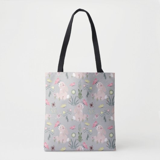 Leuk konijn met bloemen en vlinders tote bag (Voorkant)