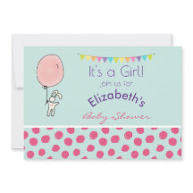 Leuk konijn met een ballon Baby shower uitnodigen