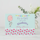Leuk konijn met een ballon Baby shower uitnodigen Kaart (Staand voorkant)