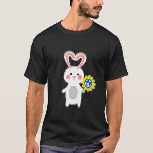 Leuk konijn met zonnebloem en vredesteken t-shirt