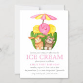 Leuk konijn Teddy Bear Ice Cream 1e Verjaardagsfee Magnetische Uitnodiging (Voorkant)