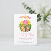 Leuk konijn Teddy Bear Ice Cream 1e Verjaardagsfee Uitnodiging Briefkaart (Staand voorkant)