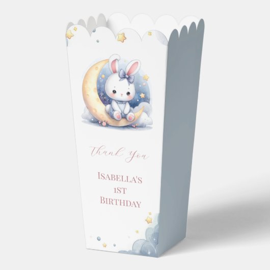 Leuk konijntje dat op de maan zit bedankdoosjes (Voorkant)