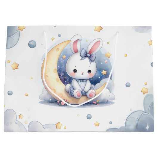 Leuk konijntje dat op de maan zit groot cadeauzakje (Voorkant)