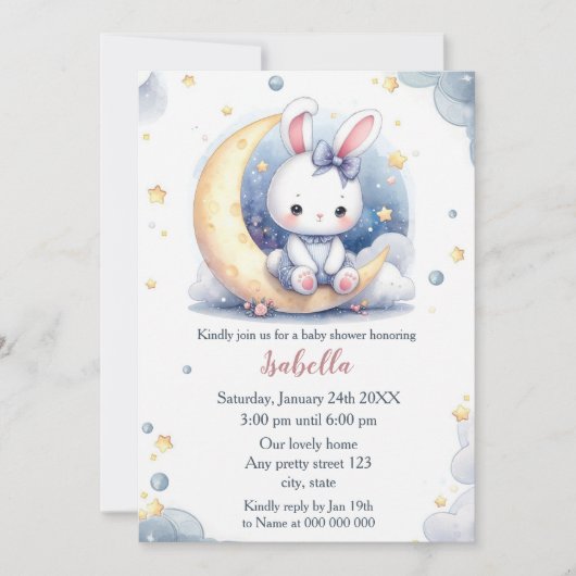 Leuk konijntje en heerlijk Moon baby shower Kaart (Voorkant)