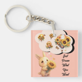 Leuk konijntje met zonnebloem acryl Sleutelhanger