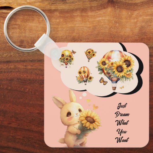 Leuk konijntje met zonnebloem Sleutelhanger (Voorkant)