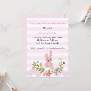 Leuk Konijntje roze strepen baby shower meisje Kaart