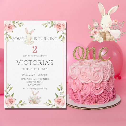 Leuk konijntje tweede 2e verjaardagsfeest kaart