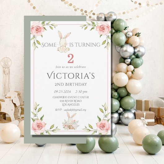 Leuk konijntje tweede 2e verjaardagsfeest kaart