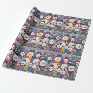 Leuk koor van sneeuwpoppen Drink hete cacao Cadeaupapier