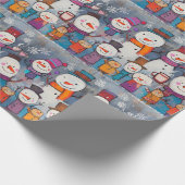 Leuk koor van sneeuwpoppen Drink hete cacao Cadeaupapier (Hoek)