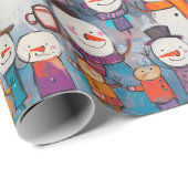 Leuk koor van sneeuwpoppen Drink hete cacao Cadeaupapier (Rol Hoek)