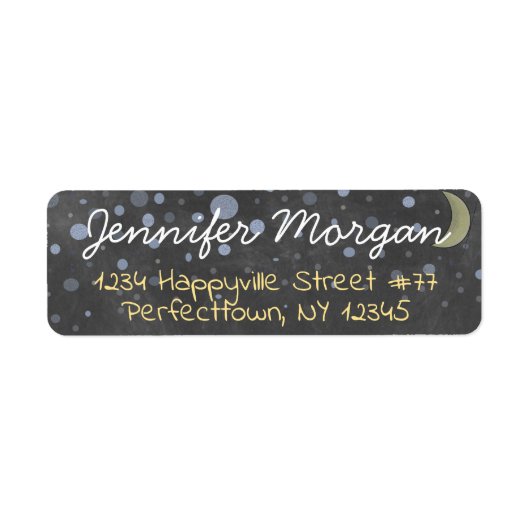 Leuk krijtbord, Gele Maan, Bubble Stars Etiket (Voorkant)