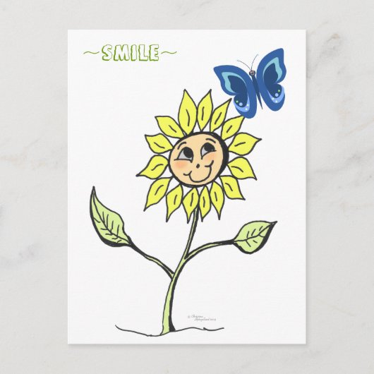 Leuk lachend zonnebloem vlinder Briefkaart (Voorkant)