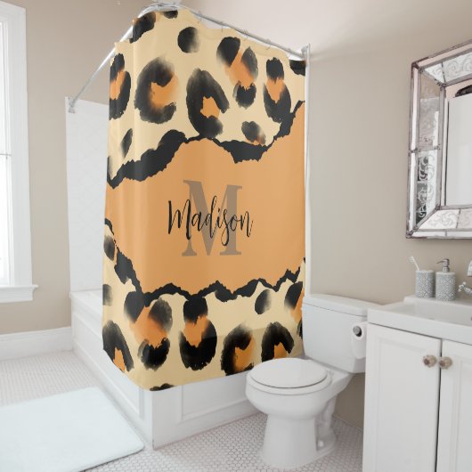 Leuk Leopard Print Monogram Douchegordijn (In situ)