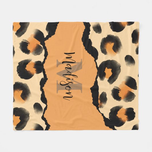 Leuk Leopard Print Monogram Fleece Deken (Voorkant (Horizontaal))