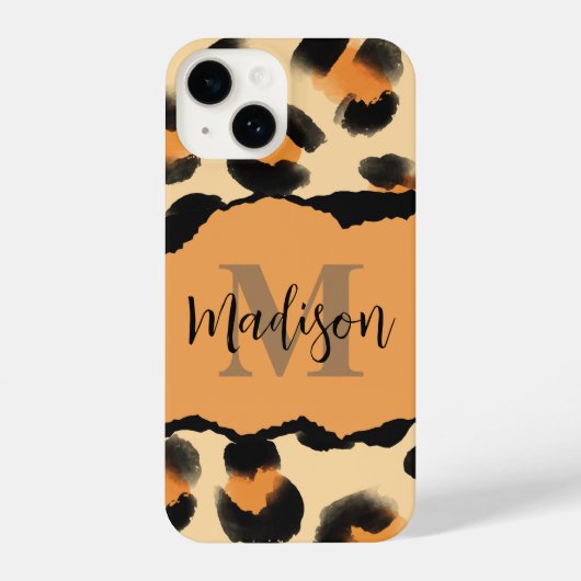 Leuk Leopard Print Monogram iPhone Hoesje (Achterkant)