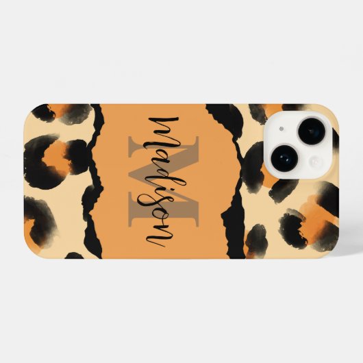 Leuk Leopard Print Monogram iPhone Hoesje (Achterkant horizontaal)