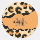 Leuk Leopard Print Monogram Ronde Sticker (Voorkant)