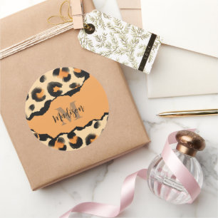 Leuk Leopard Print Monogram Ronde Sticker
