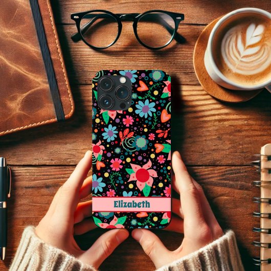 Leuk Leuk Bloemenharten Inspirivity Zwart Patroon Case-Mate iPhone Case