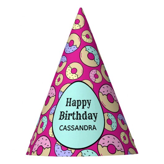 Leuk Leuk Kleurrijk Sprinkle Donut Patroon Magenta Feesthoedjes (Voorkant)