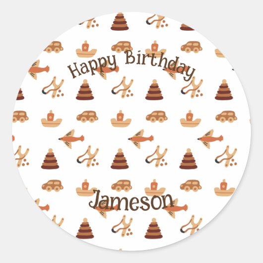 Leuk Leuk Leuk Wit Bruin Kinder Speelgoed Car Plan Ronde Sticker (Voorkant)