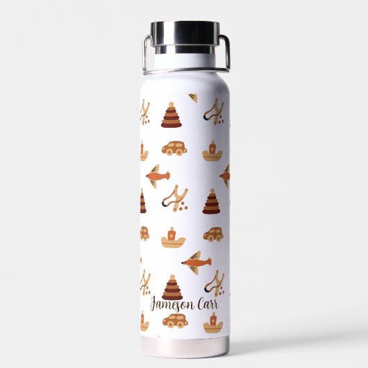 Leuk Leuk Leuk Wit Bruin Kinder Speelgoed Car Plan Waterfles (Achterkant)