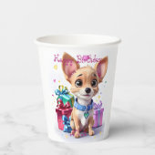 Leuk Leuk Meisje Roze & Chihuahua Verjaardagsfeest Papieren Bekers (Achterkant)