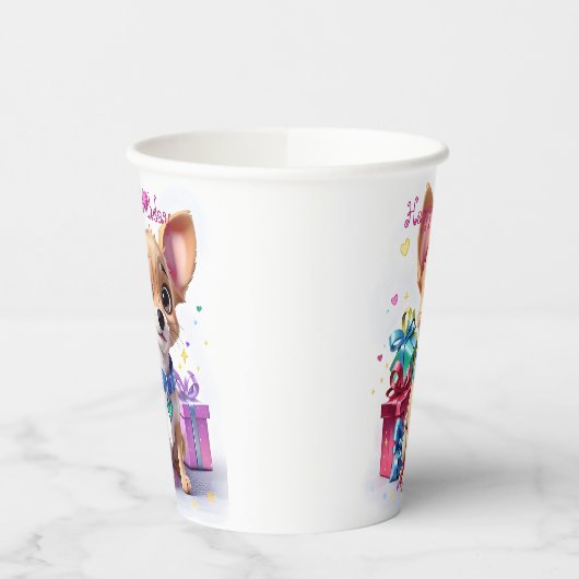 Leuk Leuk Meisje Roze & Chihuahua Verjaardagsfeest Papieren Bekers (Links)