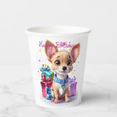 Leuk Leuk Meisje Roze & Chihuahua Verjaardagsfeest Papieren Bekers (Voorkant)