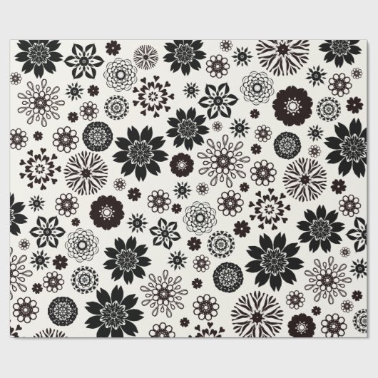 Leuk Leuk Modern Zwart-wit Bloemen Patroon Cadeaupapier (Vlak)
