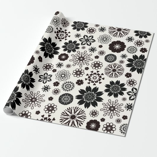 Leuk Leuk Modern Zwart-wit Bloemen Patroon Cadeaupapier (Uitgerold)