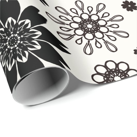 Leuk Leuk Modern Zwart-wit Bloemen Patroon Cadeaupapier (Rol Hoek)