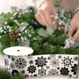 Leuk Leuk Modern Zwart-wit Bloemen Patroon Satijnen Lint