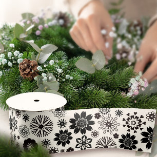 Leuk Leuk Modern Zwart-wit Bloemen Patroon Satijnen Lint