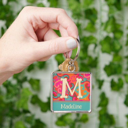 Leuk Leuk Roze en Blauwgroen Tiener Monogram Naam Sleutelhanger (Hand)