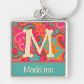 Leuk Leuk Roze en Blauwgroen Tiener Monogram Naam Sleutelhanger (Voorkant)