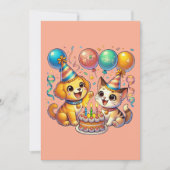 Leuk & Leuk Verjaardag Puppy & Kitten Party Kaart (Voorkant)