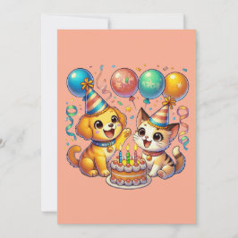 Leuk & Leuk Verjaardag Puppy & Kitten Party Kaart