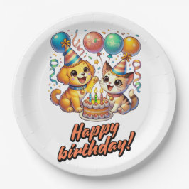 Leuk & Leuk Verjaardag Puppy & Kitten Party Papieren Bordje