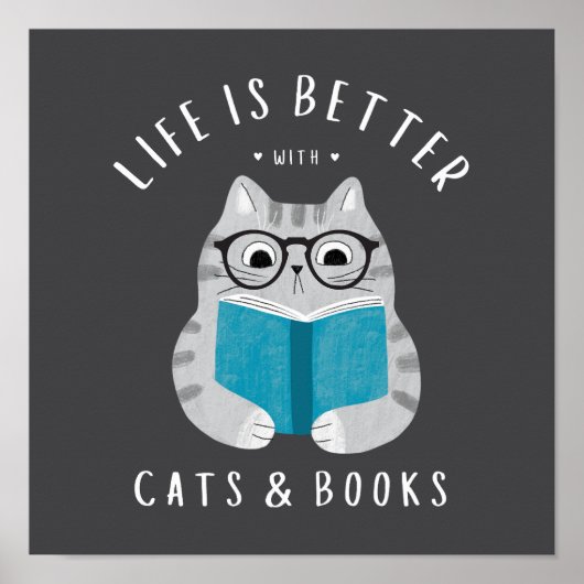 Leuk leven is beter met katten en boeken poster (Voorkant)